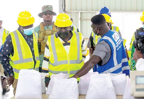 Dr Owusu Afriyie Akoto(arrowed) being briefed at the Accra Compost and Recycling Plant Dr Owusu Afriyie Akoto(arrowed) being briefed at the Accra Compost and Recycling Plant